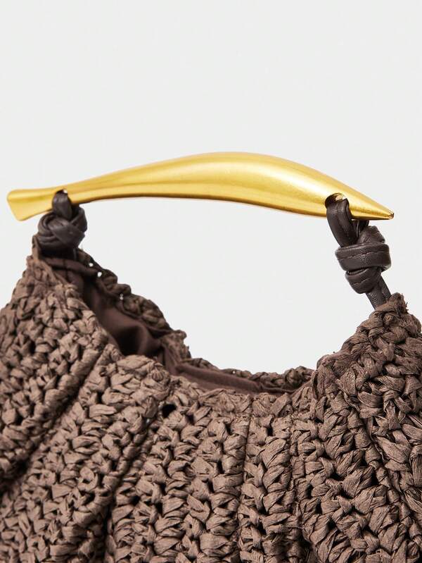 Golden Handle Clutch – Brown