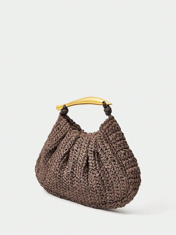 Golden Handle Clutch – Brown