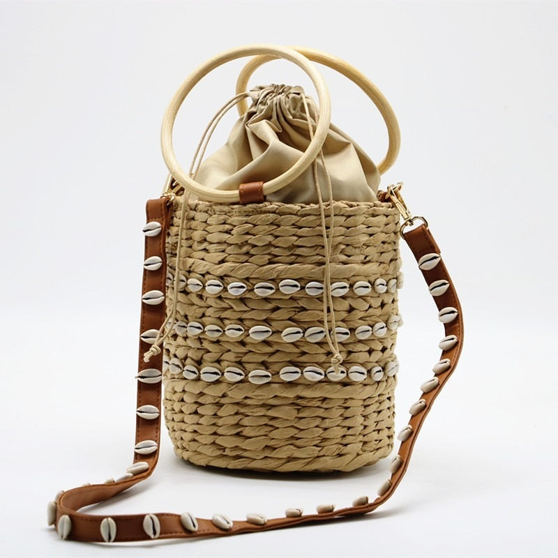 Amalfi Shell Raffia Bucket Bag