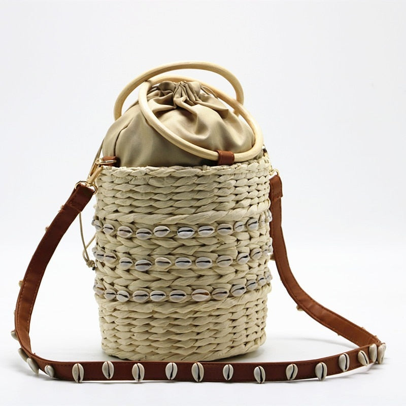 Amalfi Shell Raffia Bucket Bag