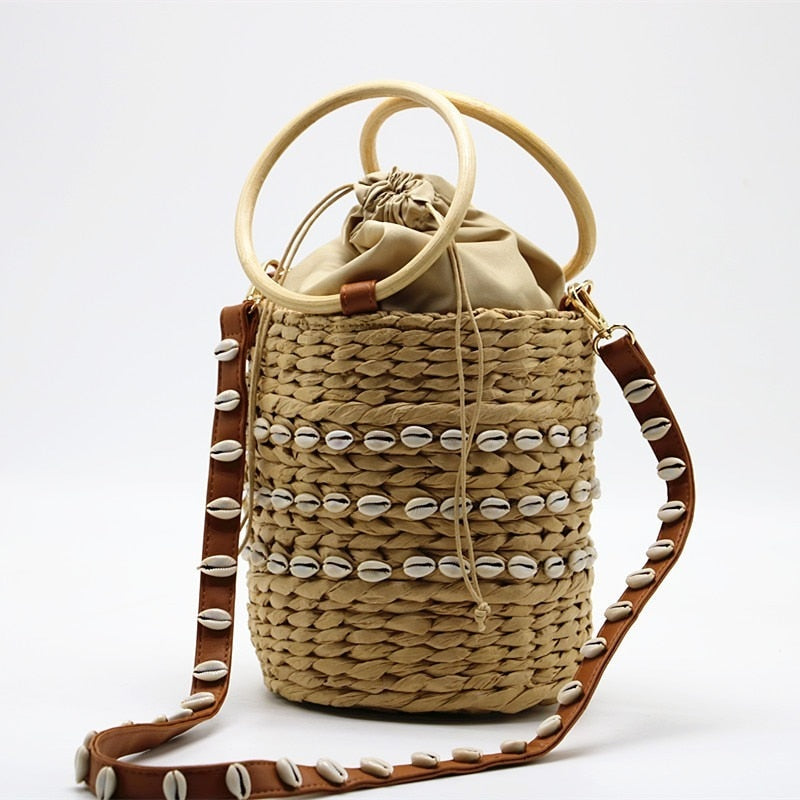 Amalfi Shell Raffia Bucket Bag