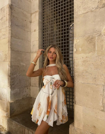 Citrus Blossom Halter Mini Dress