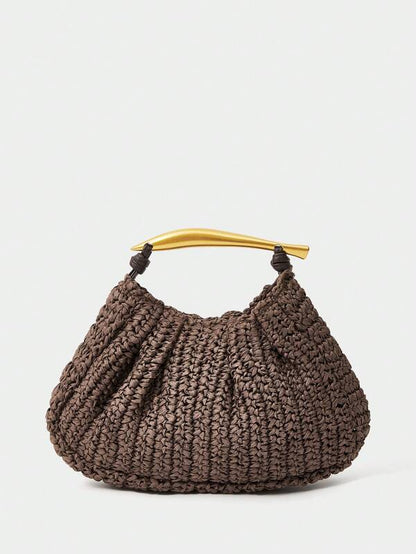 Golden Handle Clutch – Brown
