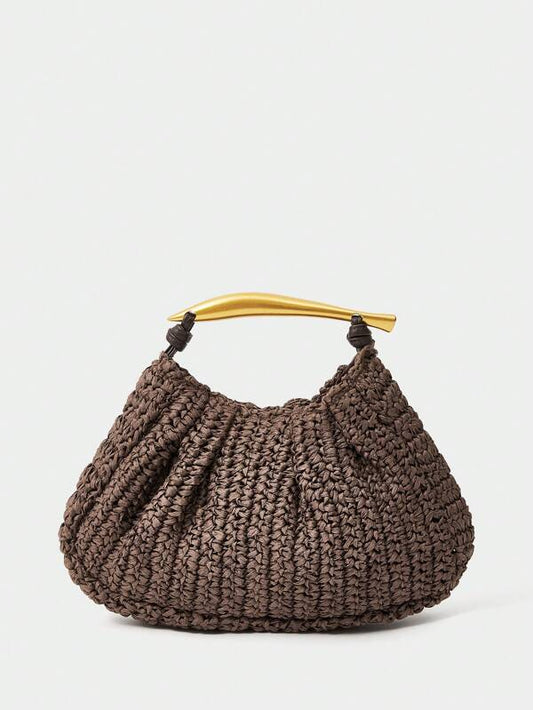 Golden Handle Clutch – Brown