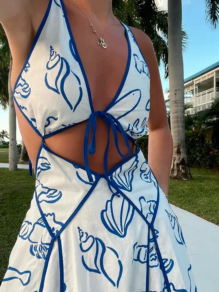 Mediterranean Breeze Cut-Out Maxi Dress