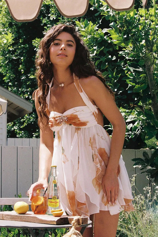 Citrus Blossom Halter Mini Dress
