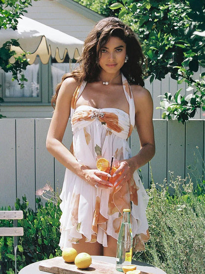 Citrus Blossom Halter Mini Dress