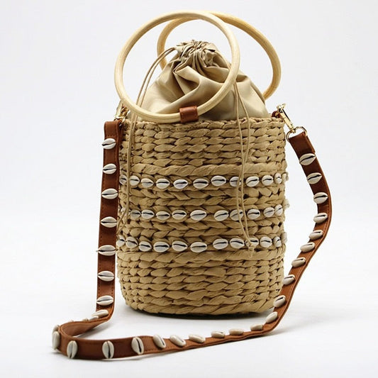 Amalfi Shell Raffia Bucket Bag