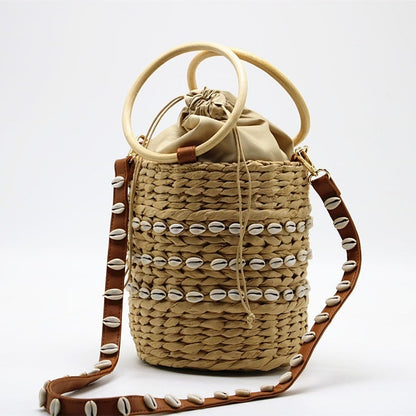 Amalfi Shell Raffia Bucket Bag