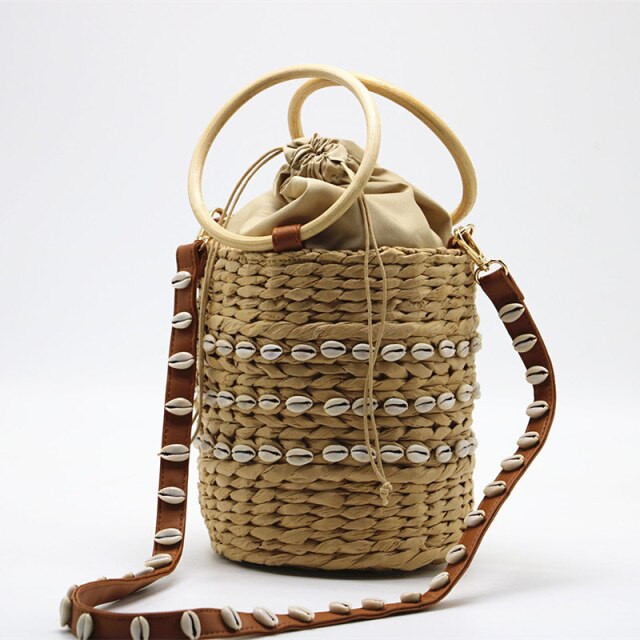Amalfi Shell Raffia Bucket Bag