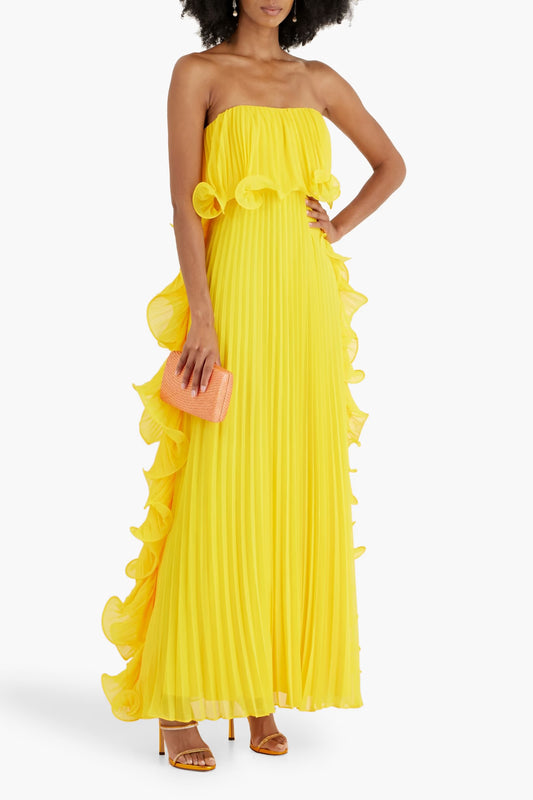 Isla del Sol Pleated Strapless Gown